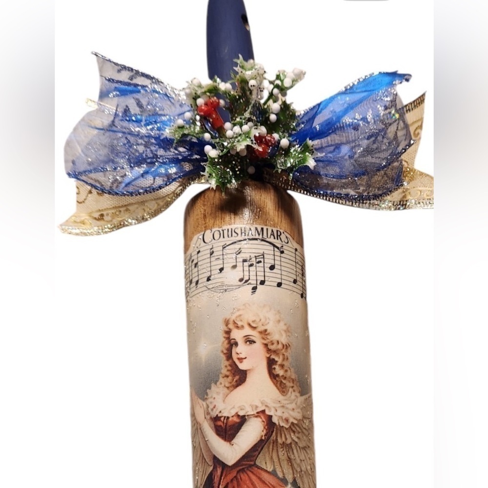 Christmas Blue and Red Angel Decorative Rolling Pin Holiday Decor NEW! Handmade